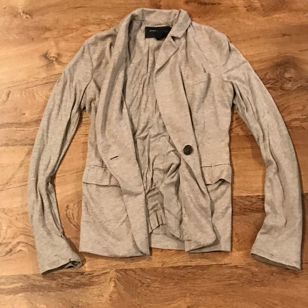 BCBG MAXAZRIA tan Jersey Soft Blazer Suit Jacket Unique Comfy Loose Fit XS
